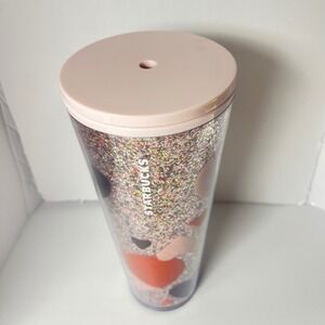 Starbucks Tumbler Glitter Confetti Hearts 24‎ oz Cold Cup Valentine Pink